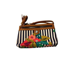 Spartina Cream Navy Wristlet with Leather accents